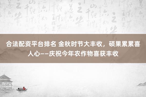 合法配资平台排名 金秋时节大丰收，硕果累累喜人心——庆祝今年农作物喜获丰收