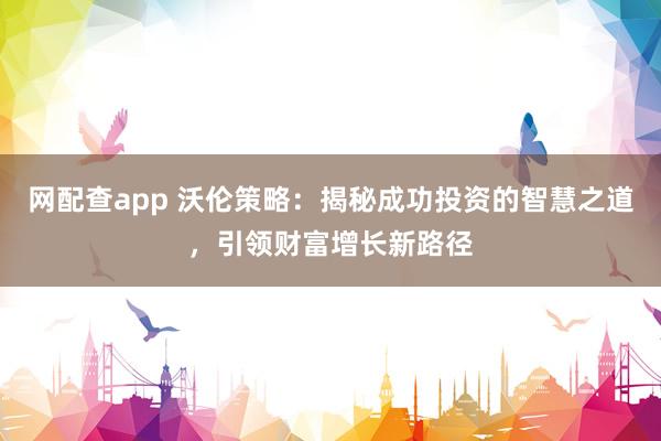 网配查app 沃伦策略：揭秘成功投资的智慧之道，引领财富增长新路径