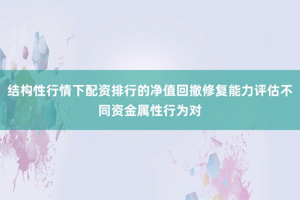 结构性行情下配资排行的净值回撤修复能力评估不同资金属性行为对